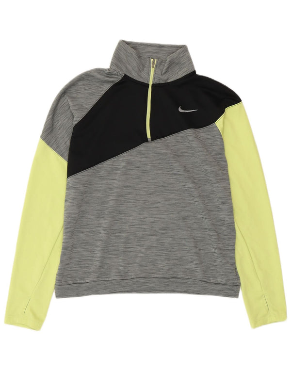 NIKE Top da tuta pullover Dri Fit da donna UK 14 Colorblock grigio medio