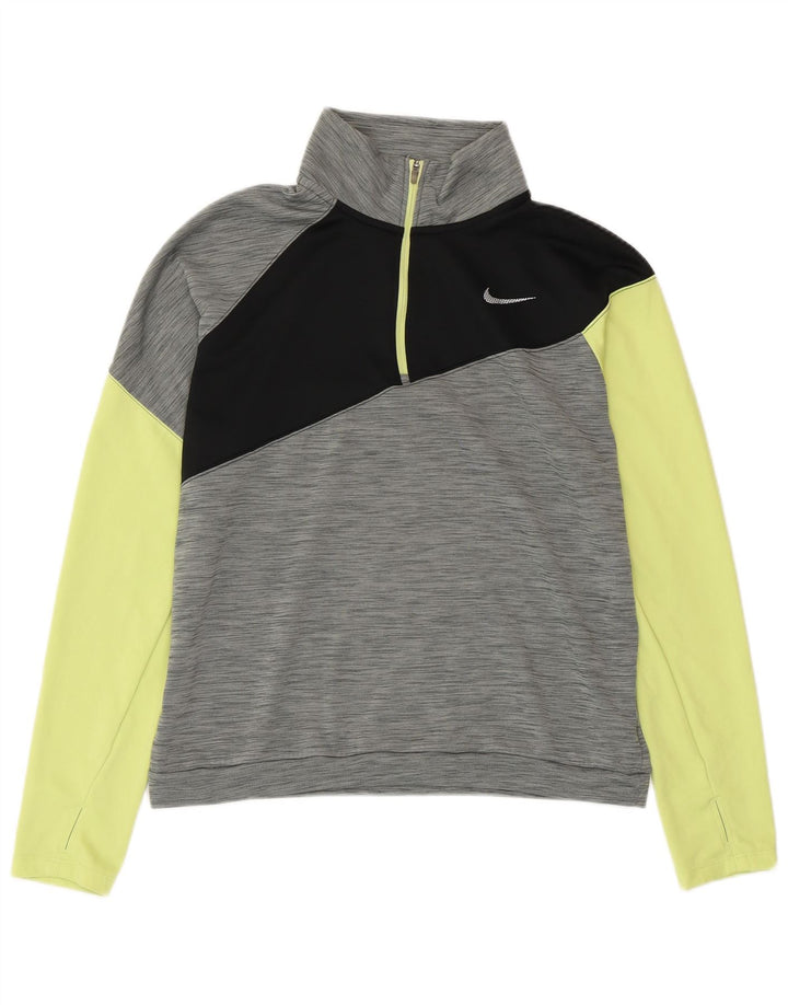 NIKE Top da tuta pullover Dri Fit da donna UK 14 Colorblock grigio medio