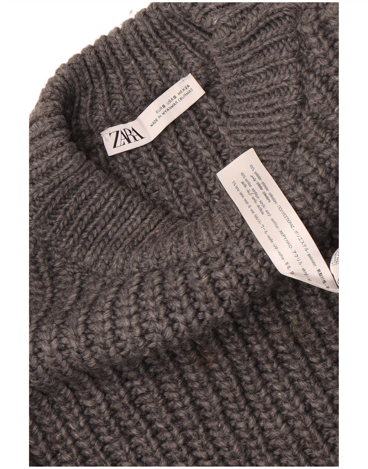 Maglione maglione oversize con scollo a barca da donna Zara UK 10 piccolo poliestere grigio
