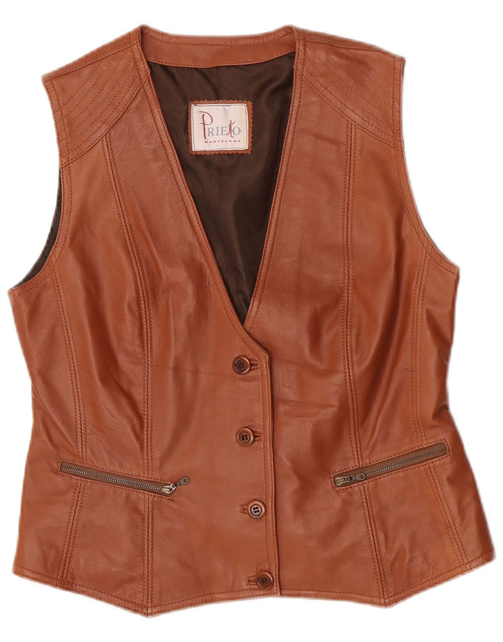 Gilet in pelle corta da donna Prieto UK 12 Marrone medio