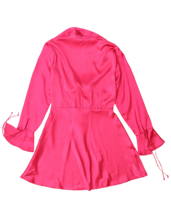 Abito a trapezio a maniche lunghe da donna Zara UK 14 Poliestere rosa medio