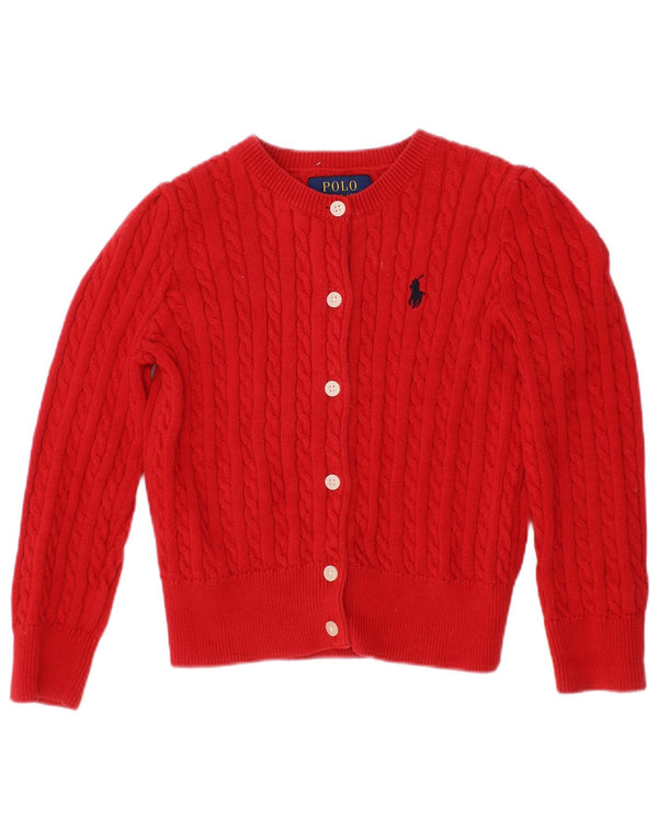 POLO RALPH LAUREN Girls Cardigan Sweater 2-3 Years Red Cotton