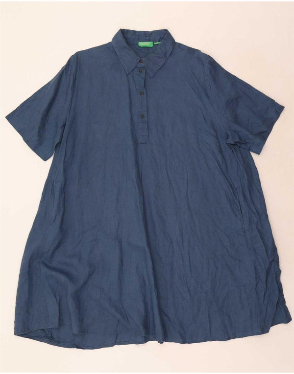 Benetton Abito chemisier oversize da donna UK 18 XL Blu navy Lino