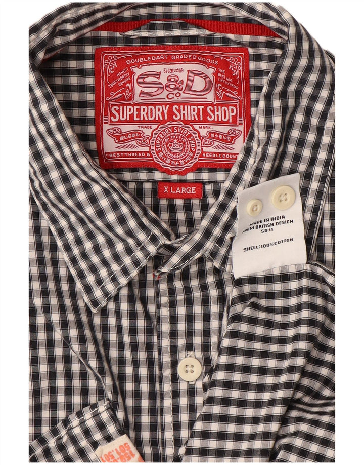Camicia da uomo SUPERDRY XL in cotone a quadretti nero