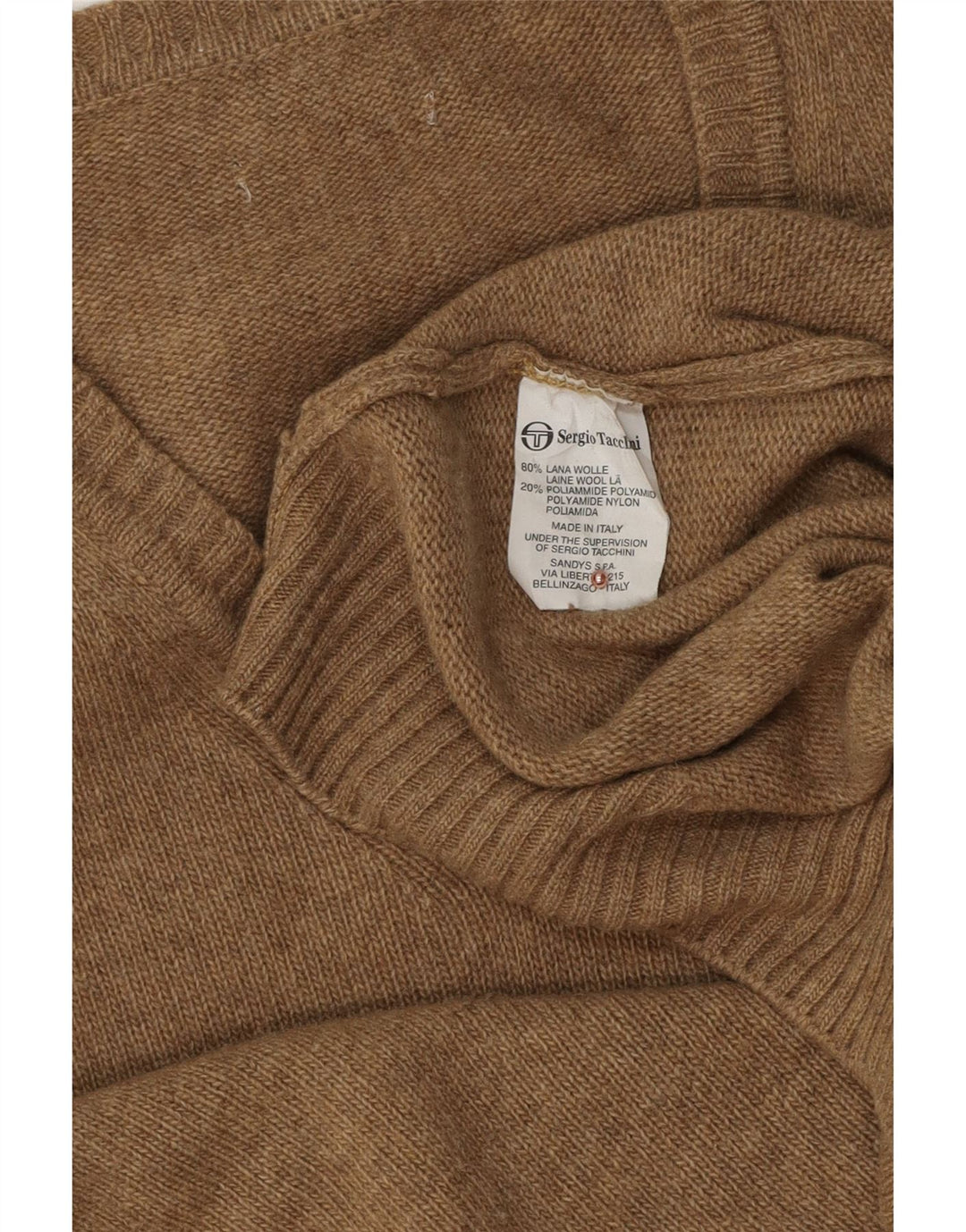 Sergio Tacchini Maglione da uomo con scollo a V grande in lana marrone