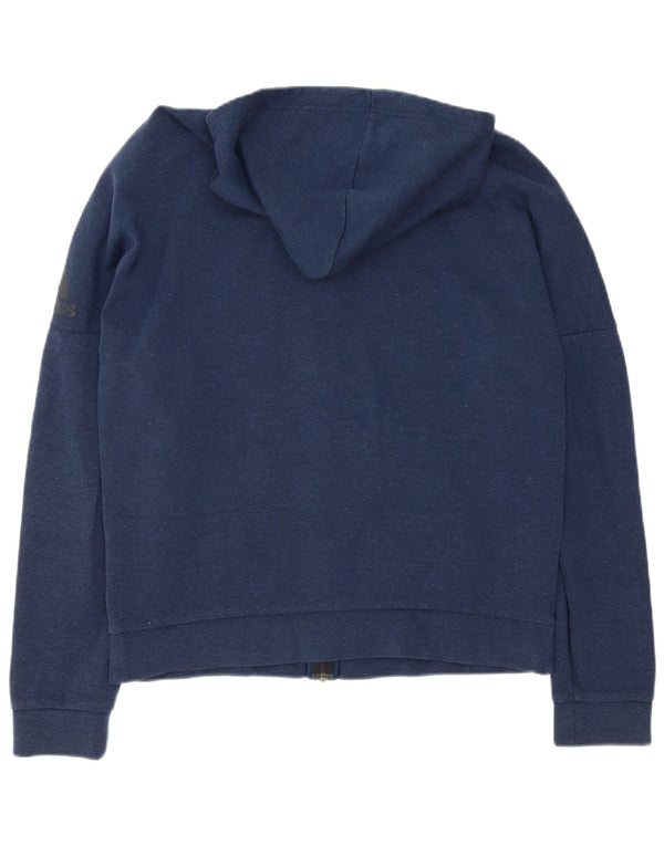 Felpa con cappuccio con zip grafica Adidas da uomo grande blu navy