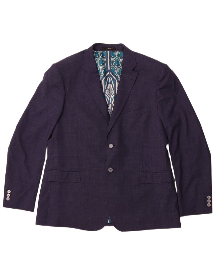 TED BAKER Giacca blazer da uomo a 2 bottoni UK 44 2XL Lana a quadri blu navy