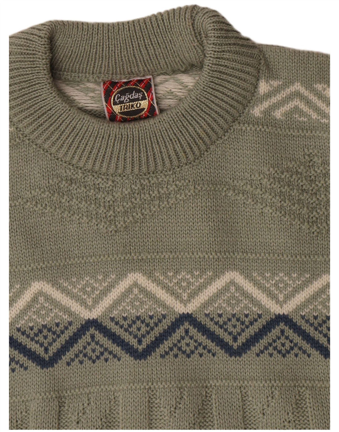 Maglione girocollo da uomo vintage in cotone geometrico kaki medio