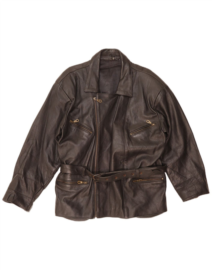 Giacca in pelle da motociclista vintage da uomo UK 38 in pelle nera media