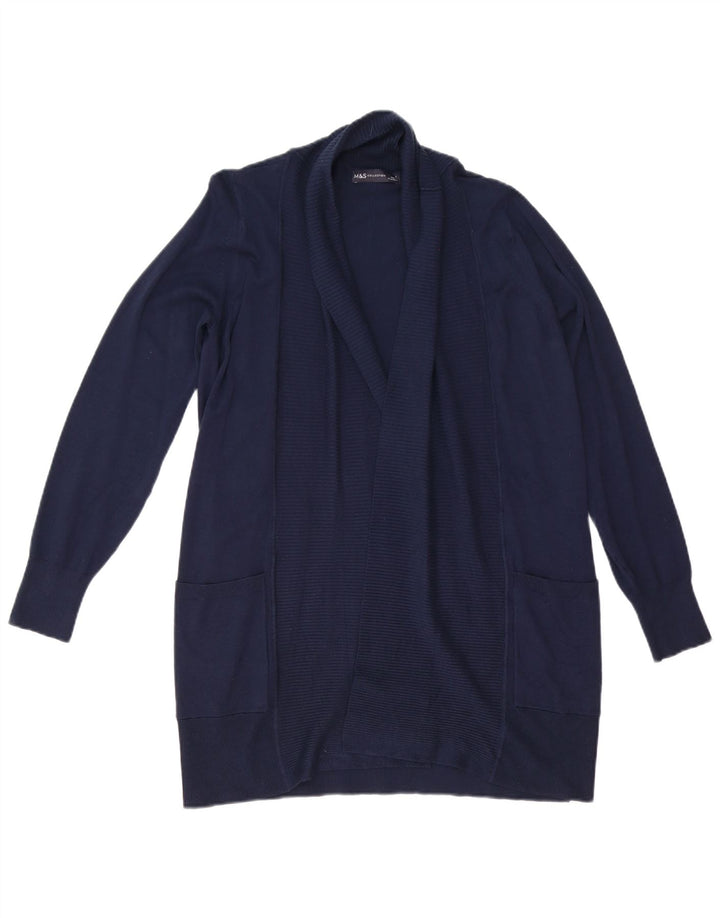 Maglione cardigan aperto da donna Marks & Spencer UK 10 piccolo viscosa blu navy