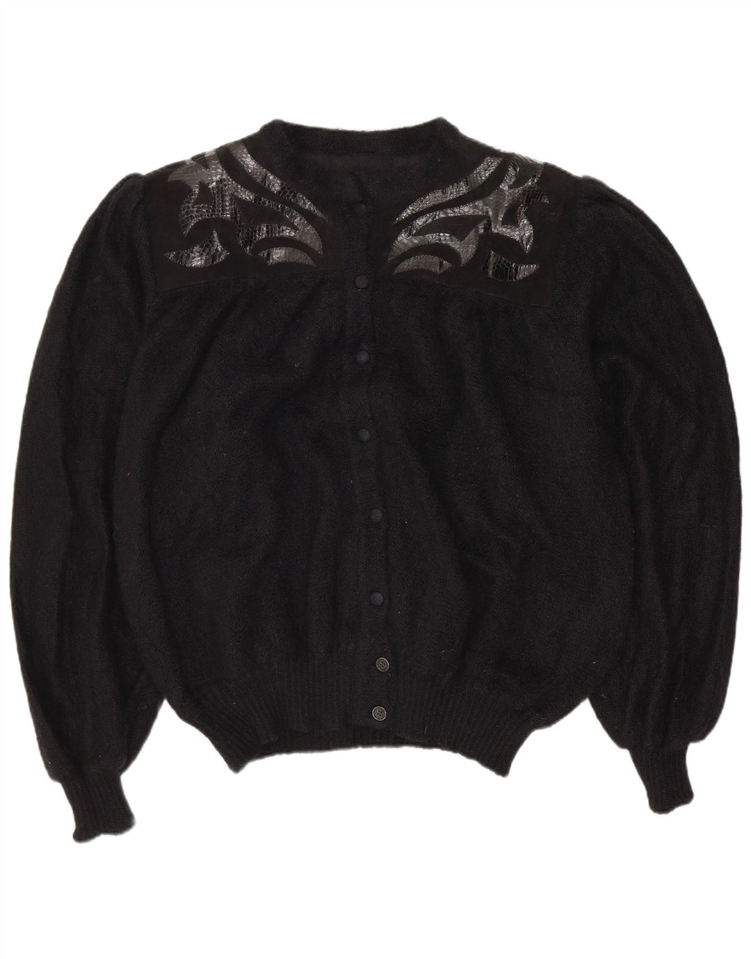 Maglione cardigan vintage da donna con motivo astratto UK 20 2XL Nero retrò