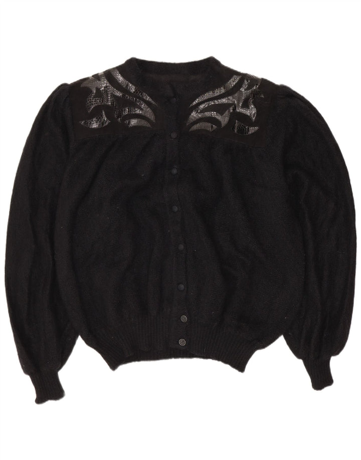 Maglione cardigan vintage da donna con motivo astratto UK 20 2XL Nero retrò