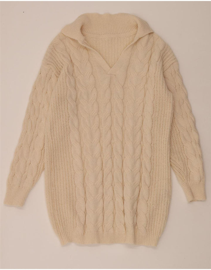 SHEIN Womens Longline Polo Neck Jumper Sweater UK 16 Large Beige Polyester Vintage Shein and Second-Hand Shein from Messina Hembry 
