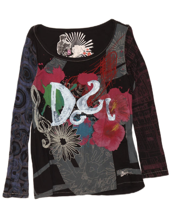 Desigual Womens Graphic Top manica lunga UK 14 viscosa floreale nera media