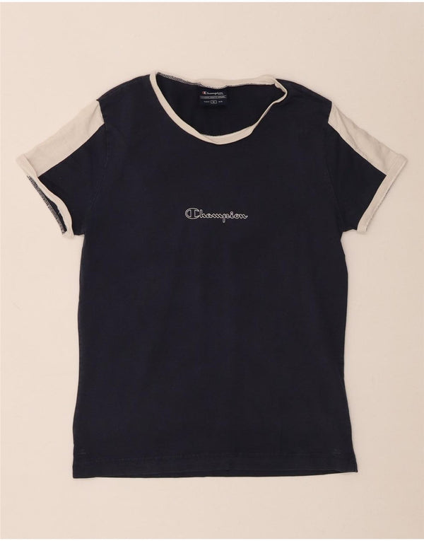 T-shirt grafica da donna Champion Top UK 12 Medium Navy Blue Colourblock