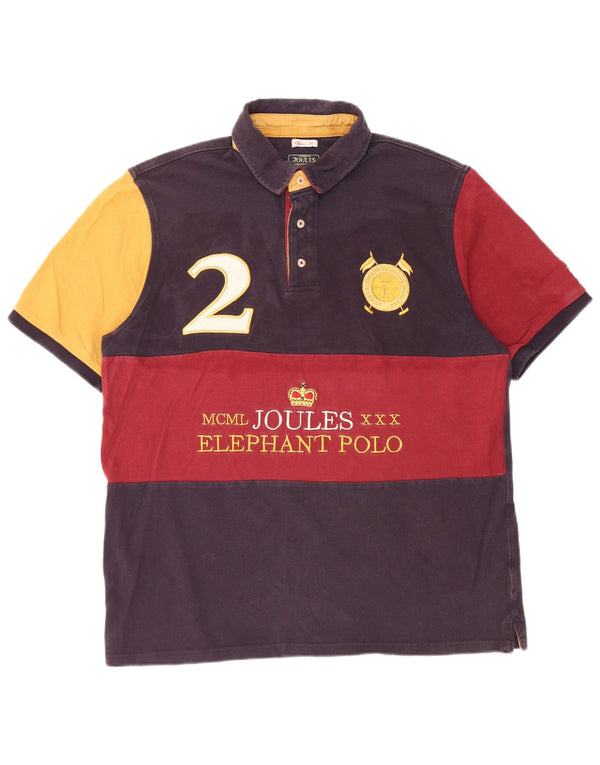 Joules Mens Graphic Classic Fit Polo Shirt Large Navy Blue Colourblock