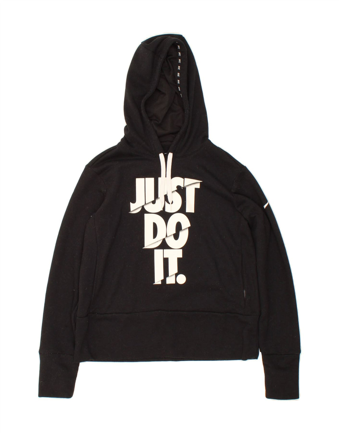 NIKE Womens Dri Fit Graphic Hoodie Jumper UK 10 Small Black Polyester Vintage Nike and Second-Hand Nike from Messina Hembry 
