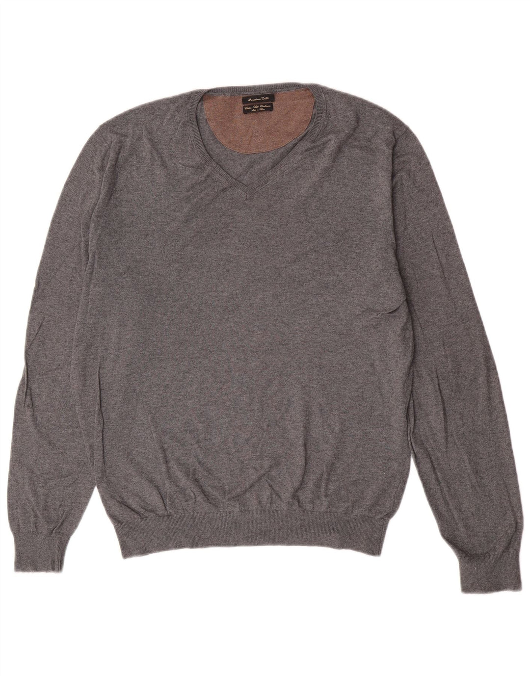 Massimo Dutti Maglione da uomo con scollo a V grande classico in cotone grigio