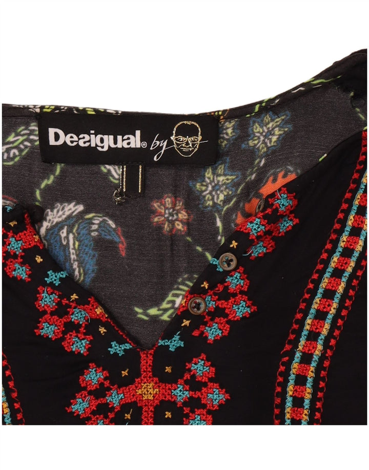 Desigual Donna Tunica Top UK 12 Medio Nero Floreale