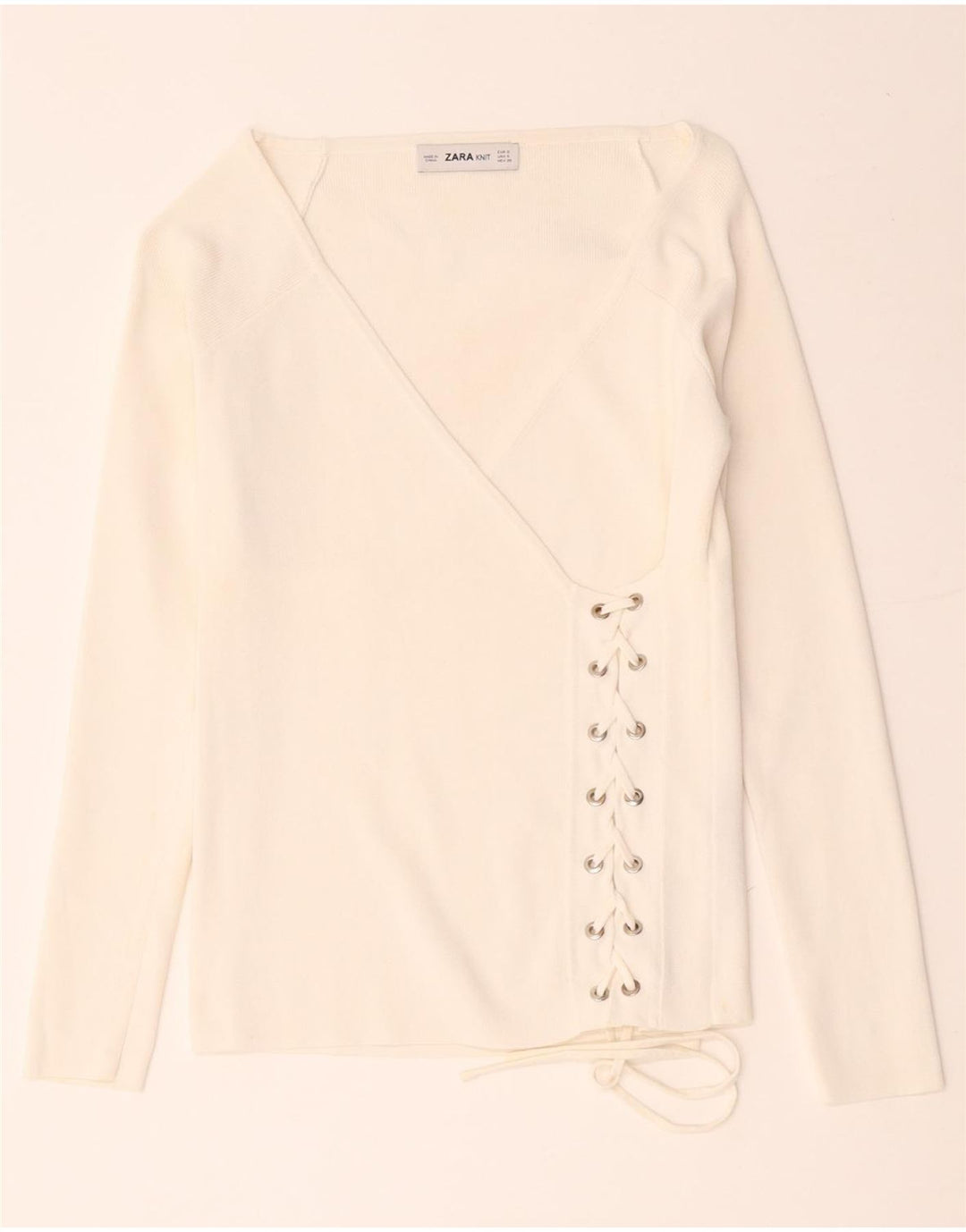 Top Zara da donna a maniche lunghe avvolgente in camicetta UK 8 piccola in viscosa bianca