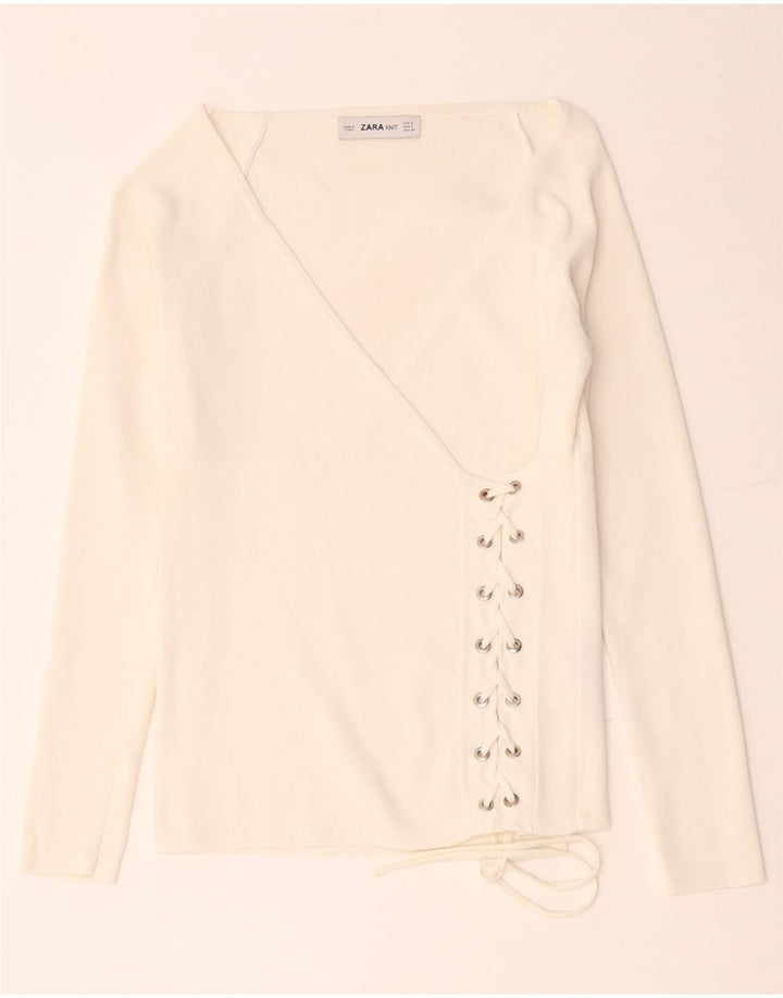 Top Zara da donna a maniche lunghe avvolgente in camicetta UK 8 piccola in viscosa bianca