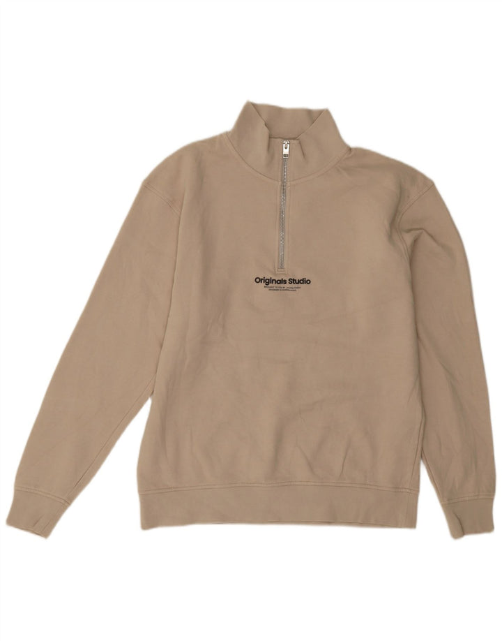 Jack & Jones Felpa con collo con zip grafica da uomo Maglione in cotone beige medio