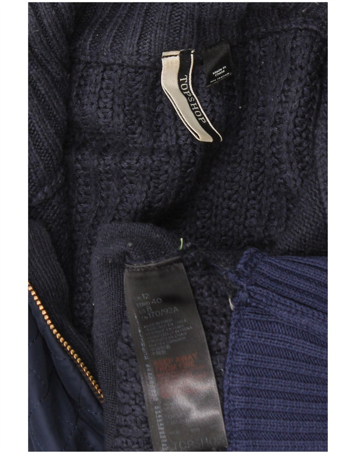 Topshop Maglione da donna oversize con collo con zip UK 12 Medio Blu Navy