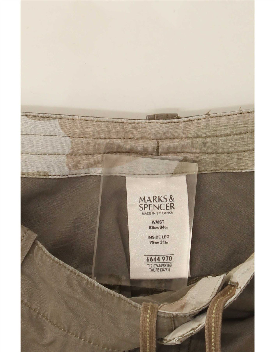 Pantaloni cargo dritti da uomo Marks & Spencer W34 L31 cotone beige
