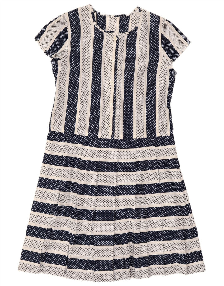 Abito a trapezio vintage da donna UK 14 medio a righe blu navy