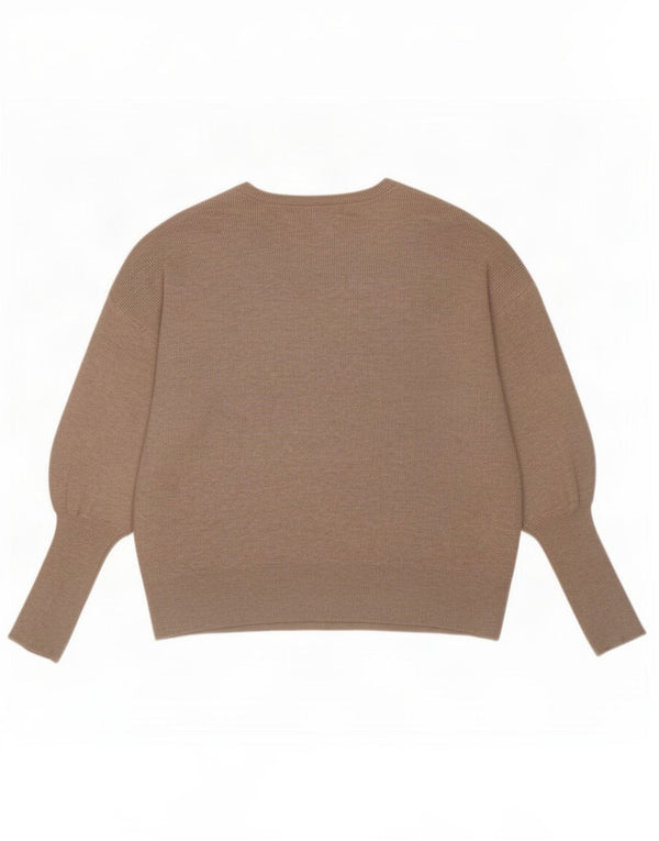 Maglione con scollo a V da donna Marks & Spencer UK 16 Large Beige Viscosa