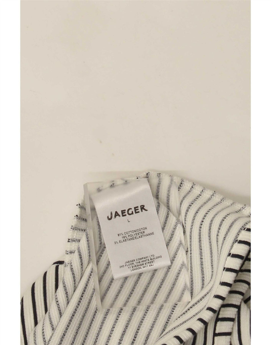 Maglione cardigan aperto da donna Jaeger UK 16 grande cotone a righe bianche
