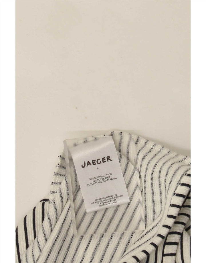 Maglione cardigan aperto da donna Jaeger UK 16 grande cotone a righe bianche
