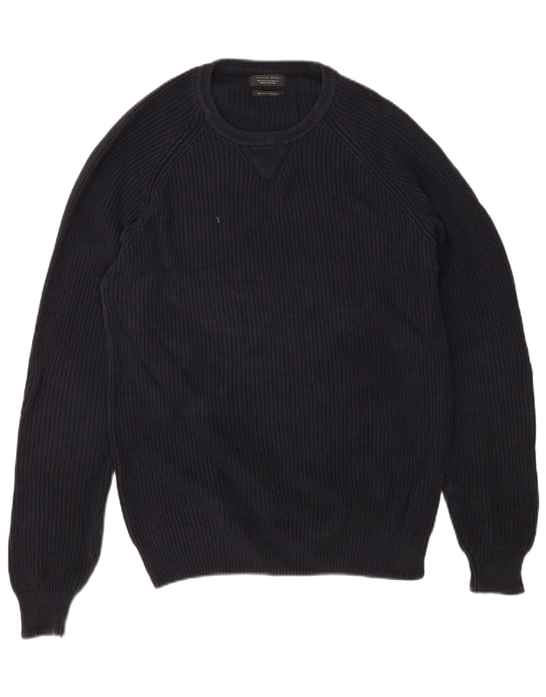 Maglione maglione girocollo da uomo Zara in cotone blu navy medio