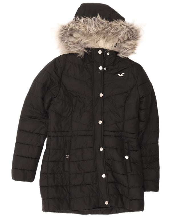 Cappotto imbottito in sherpa con cappuccio da donna Hollister UK 14 poliestere nero medio