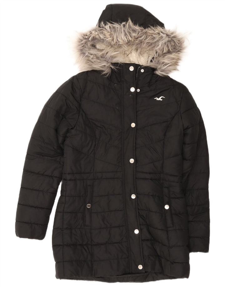 Cappotto imbottito in sherpa con cappuccio da donna Hollister UK 14 poliestere nero medio
