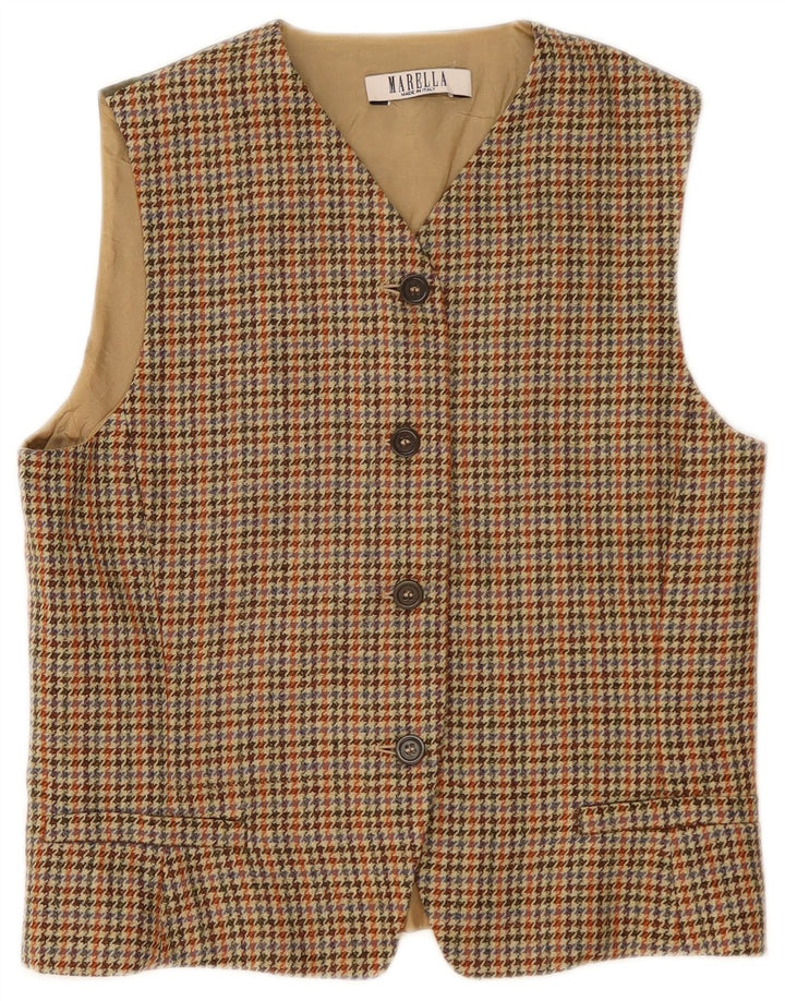 Gilet da donna Marella UK 14 Lana pied de poule beige grande