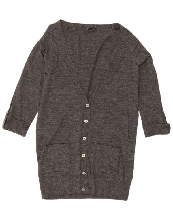 Maglione cardigan con maniche a 3/4 da donna Jaeger UK 12 Lana screziata grigio medio