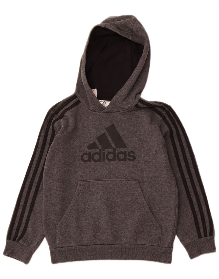 Maglione con cappuccio grafico ADIDAS per ragazzi 7-8 anni in cotone grigio
