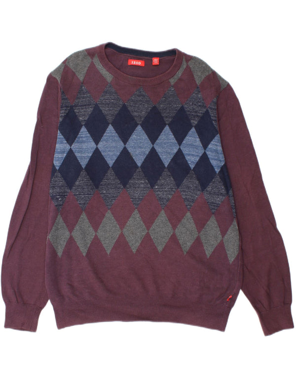 Maglione da uomo girocollo IZOD in cotone bordeaux medio a rombi/diamante