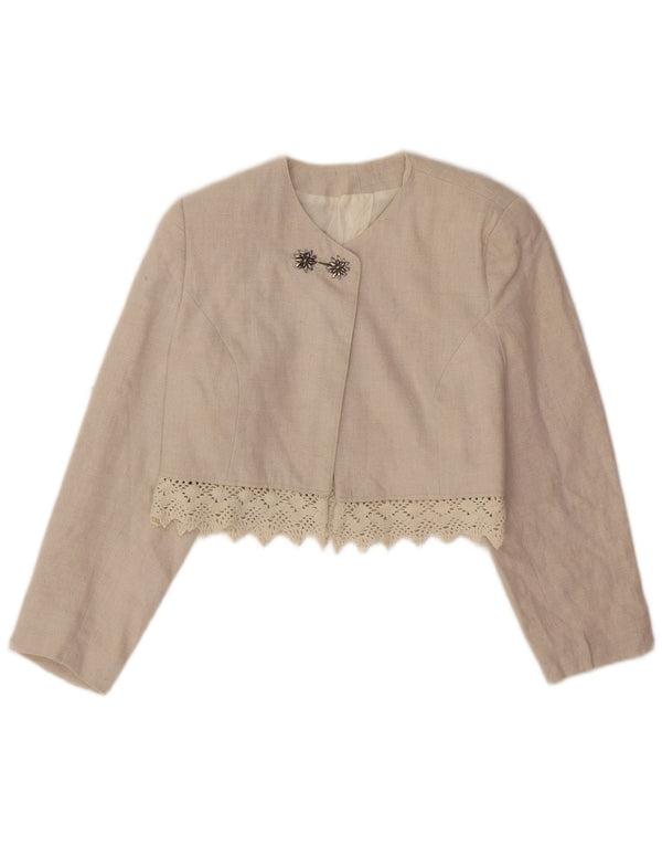 Giacca blazer doppiopetto vintage da donna corta UK 10 piccola beige