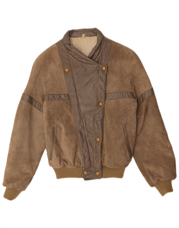 Giubbotto bomber vintage in pelle scamosciata da donna IT 42 Marrone medio