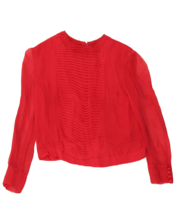 Camicetta vintage da donna corta con maniche a 3/4 UK 10 Small Rosso