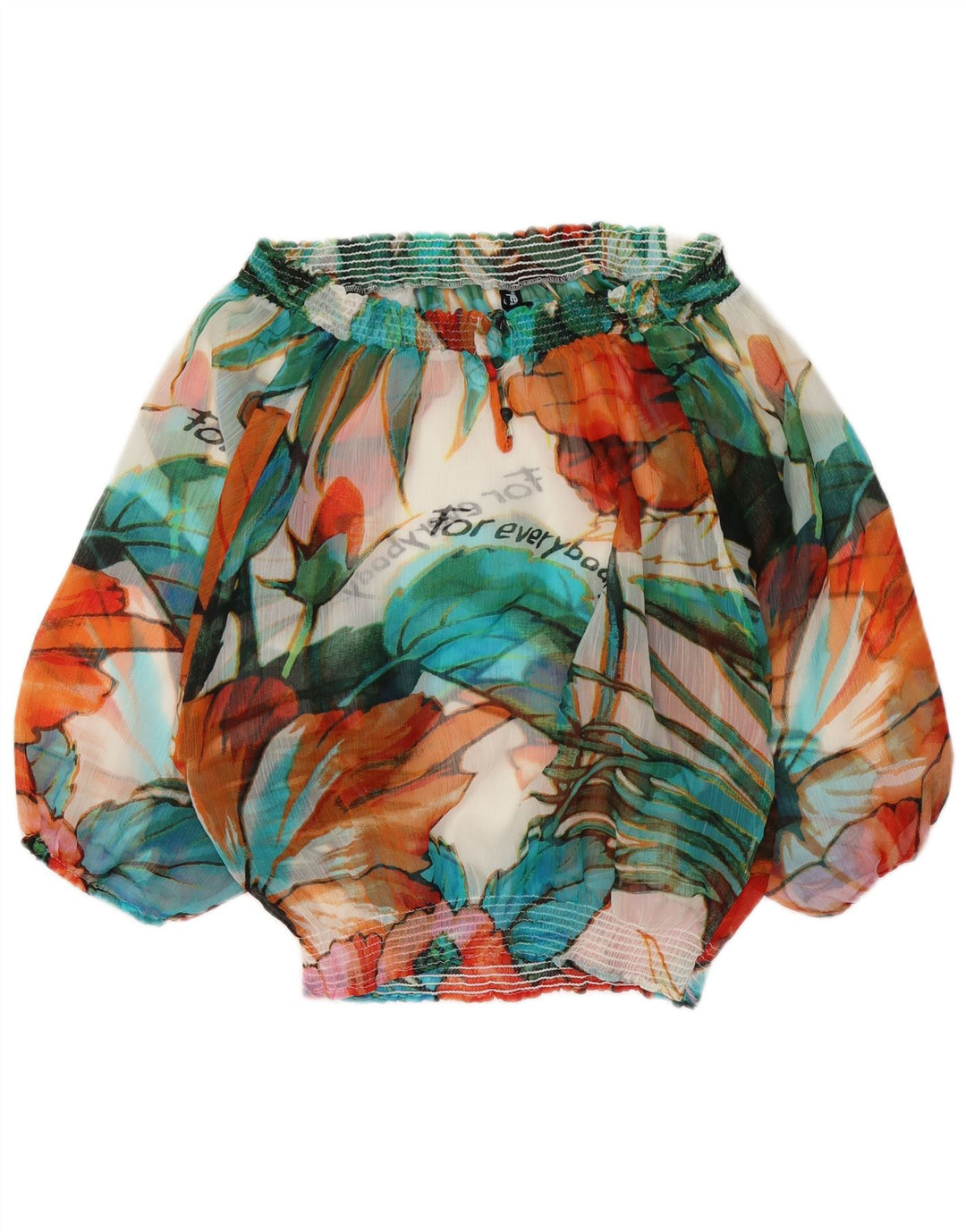 Desigual Top da Donna a Maniche Lunghe con Spalle Scoperte UK 10 Small Multicolore