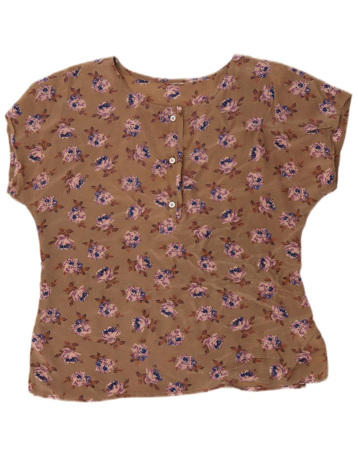 Camicetta vintage da donna Top UK 16 grande marrone floreale