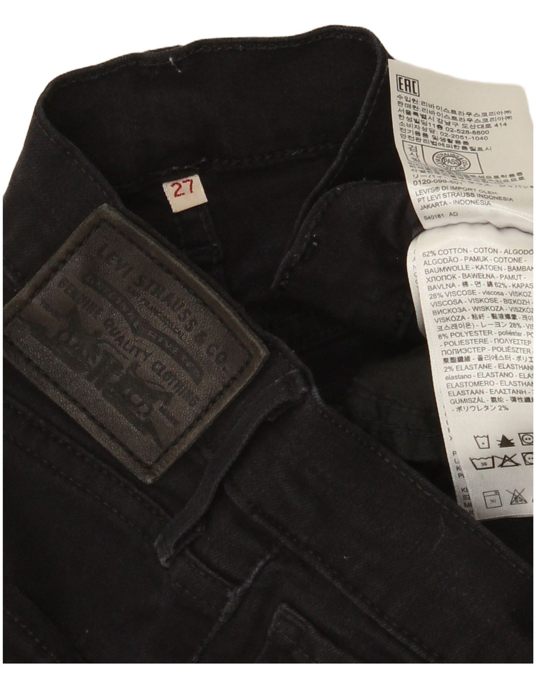 Jeans dritti da donna Levi's W27 L25 cotone nero