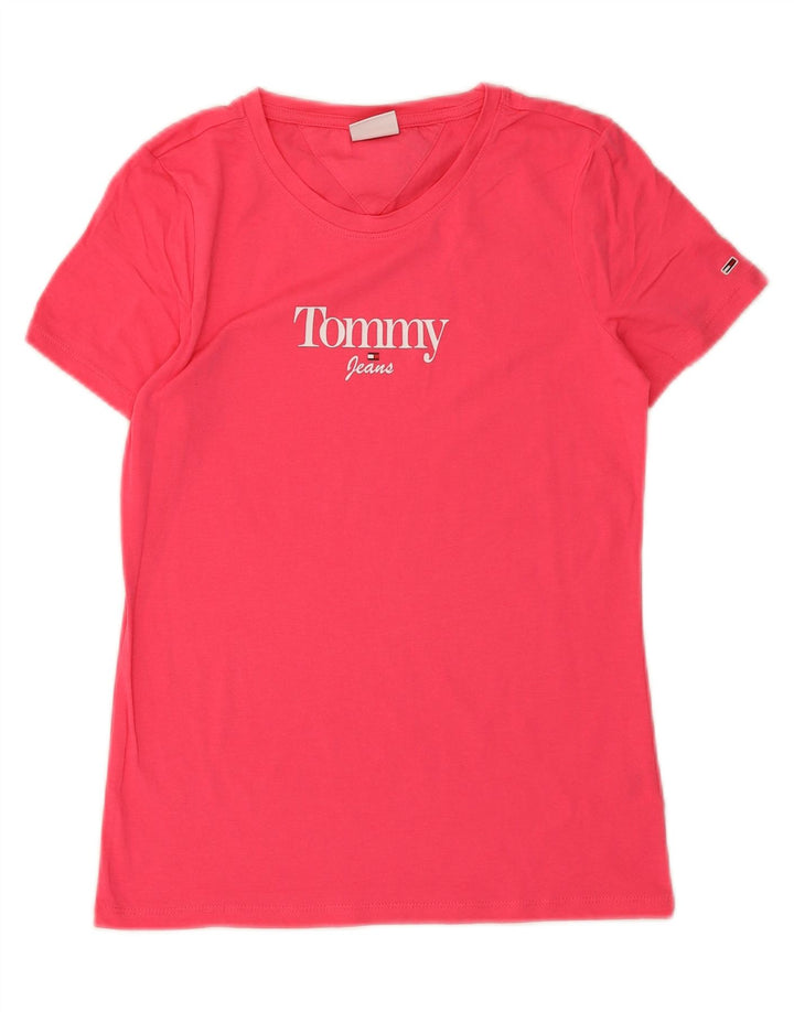 TOMMY HILFIGER Womens Graphic T-Shirt Top UK 12 Medium Pink Vintage Tommy Hilfiger and Second-Hand Tommy Hilfiger from Messina Hembry 