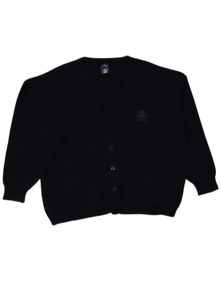 Maglione cardigan ampio da uomo Cagi in lana blu navy grande