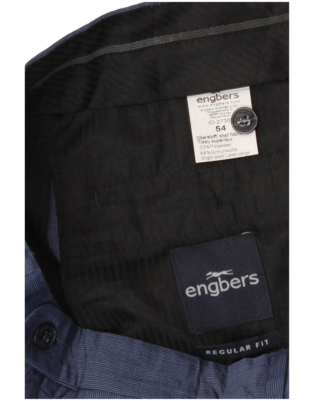 Pantaloni da abito vestibilità regolare da uomo Engbers IT 54 2XL W38 L33 poliestere blu