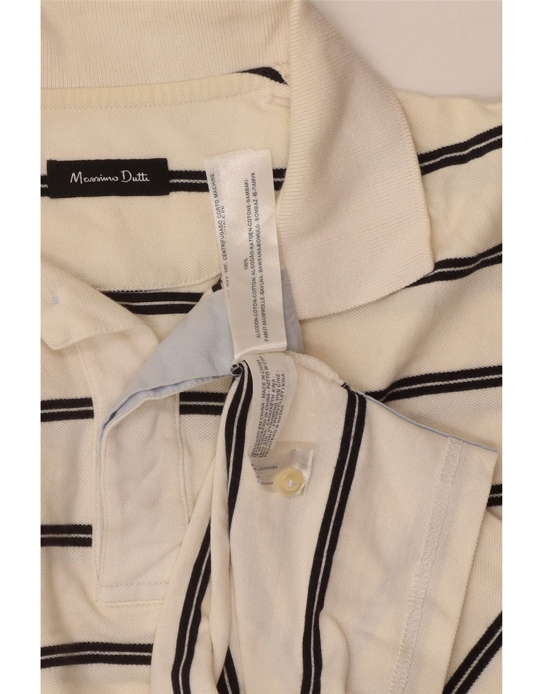 Polo da uomo Massimo Dutti in cotone a righe bianco sporco medio