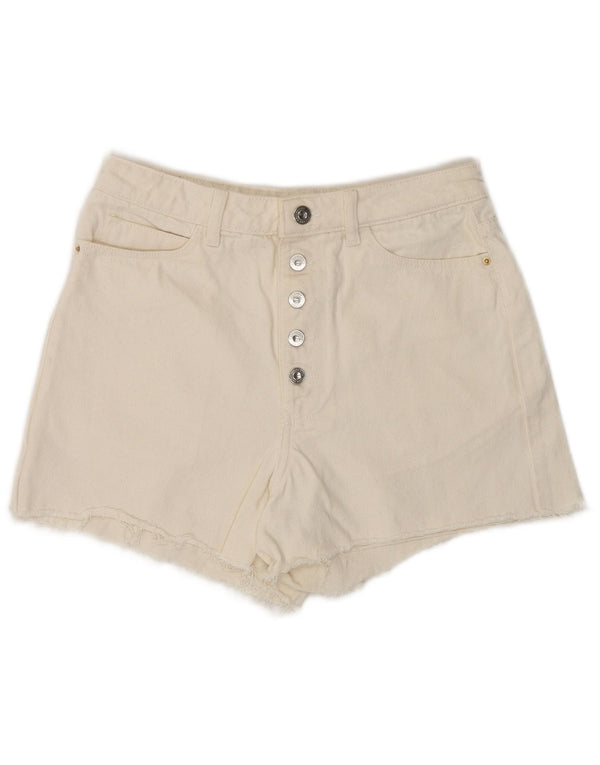 Pantaloni caldi in denim a vita alta da donna Zara EU 36 XS W26 cotone bianco sporco